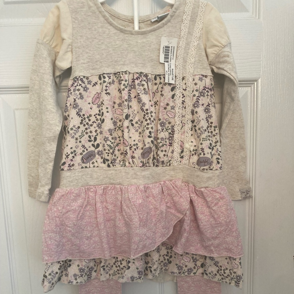 Naartjie 3 NWT Bobbin Floral Cord dress and matching leggings. Oatmeal Melange
